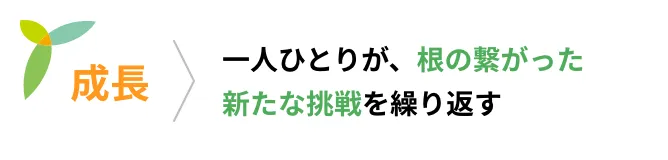 成長 一人ひとりが、根の繋がった新たな挑戦を繰り返す